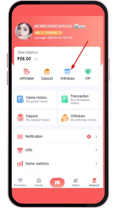 Click on withdraw option